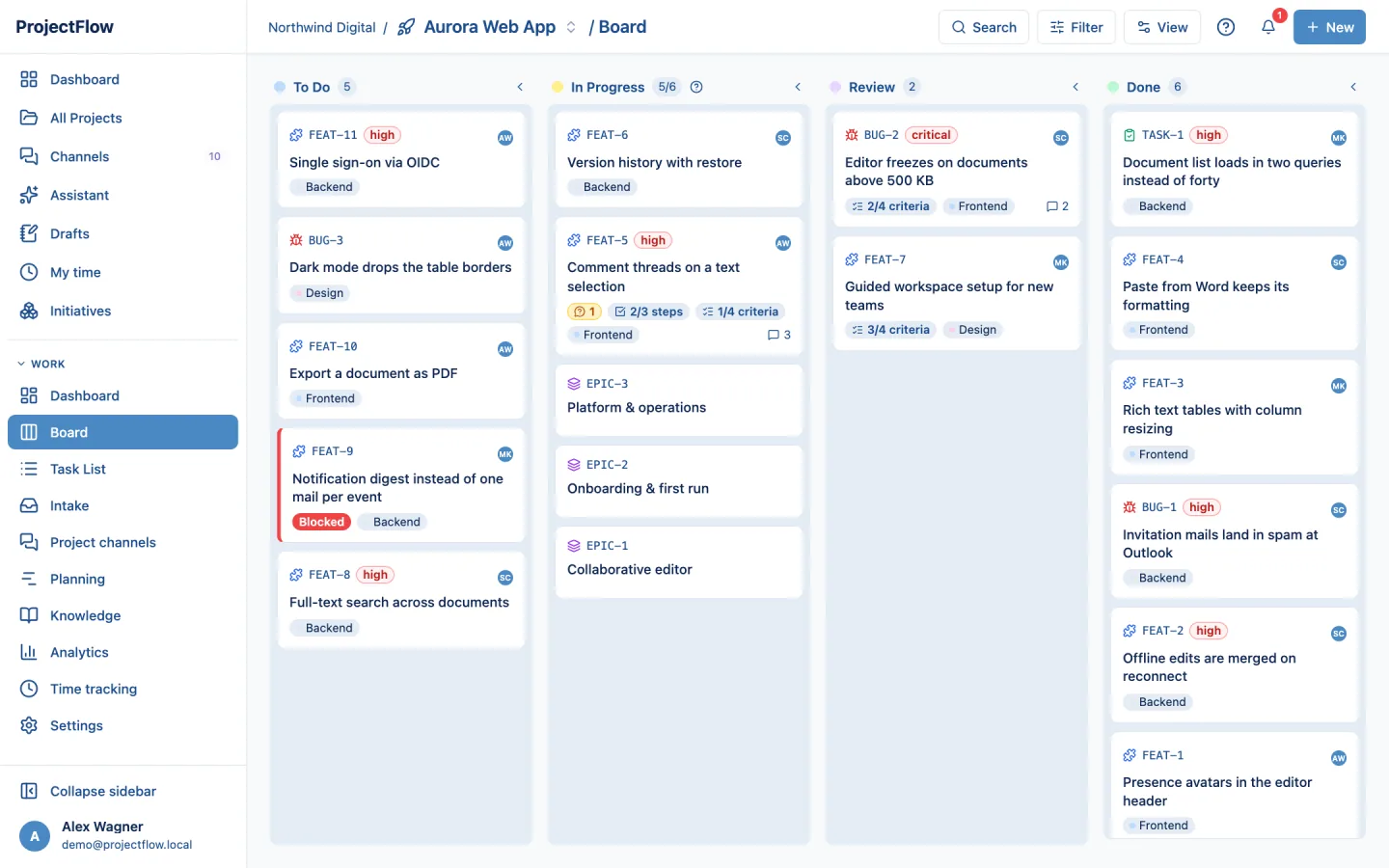 Kanban board with drag and drop