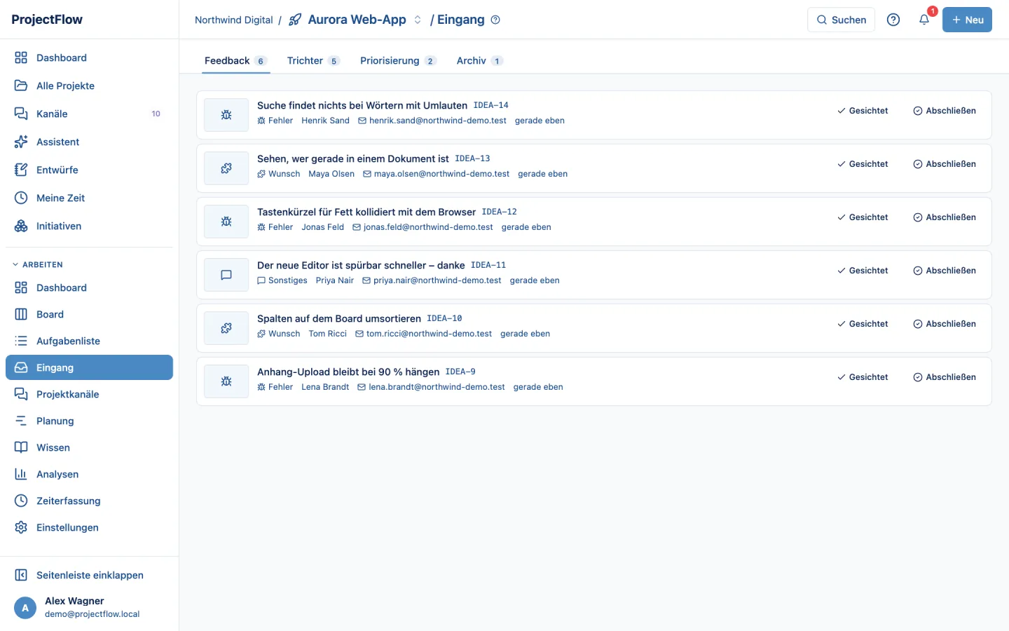 Eingang mit neuem Feedback