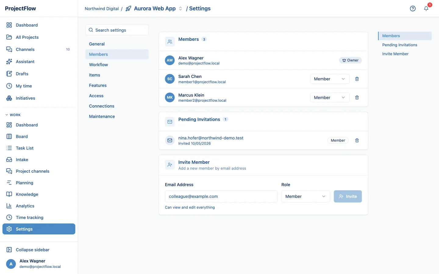 Members and pending invitations